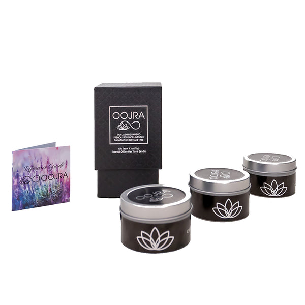 Essential Oil Aromatherapy Soy Wax Travel Candle Gift Set: Jasmine Bamboo, Lavender, Christmas Tree